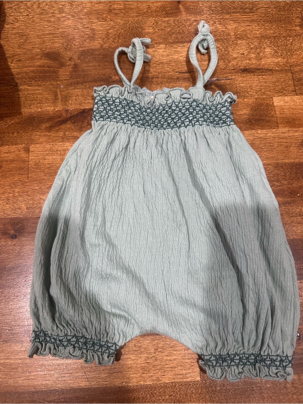 Play up from Portugal Toddler Smocked Romper in Sage Green baby organic cotton